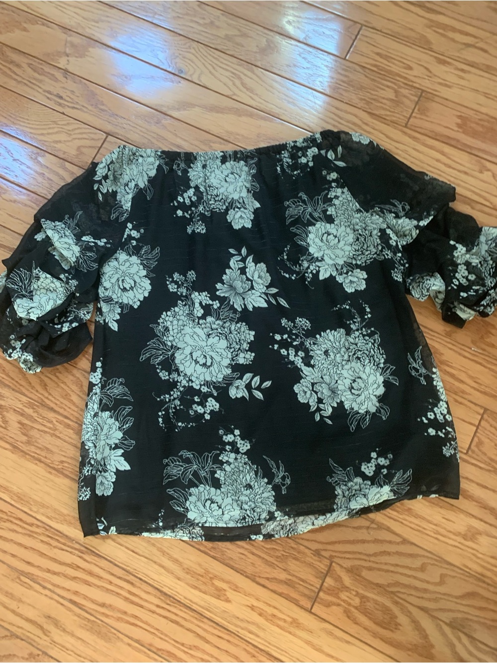 MSK Black Off-Shoulder Blouse with Mint Floral Print